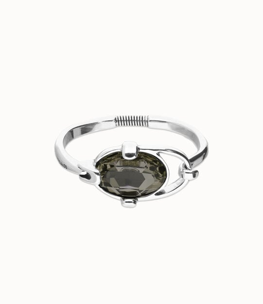 Pulsera rígida bañada en plata de ley con cristal  facetado ovalado gris